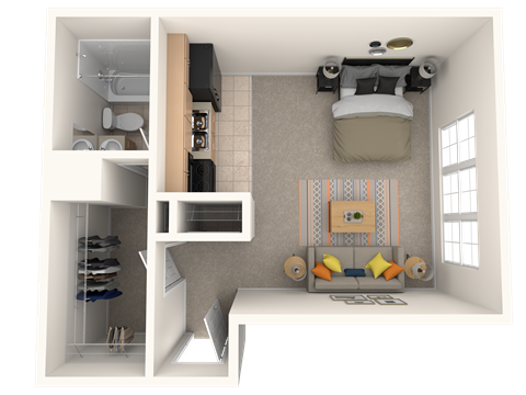 Floor plan for studio, 1 bath, 410 sqft